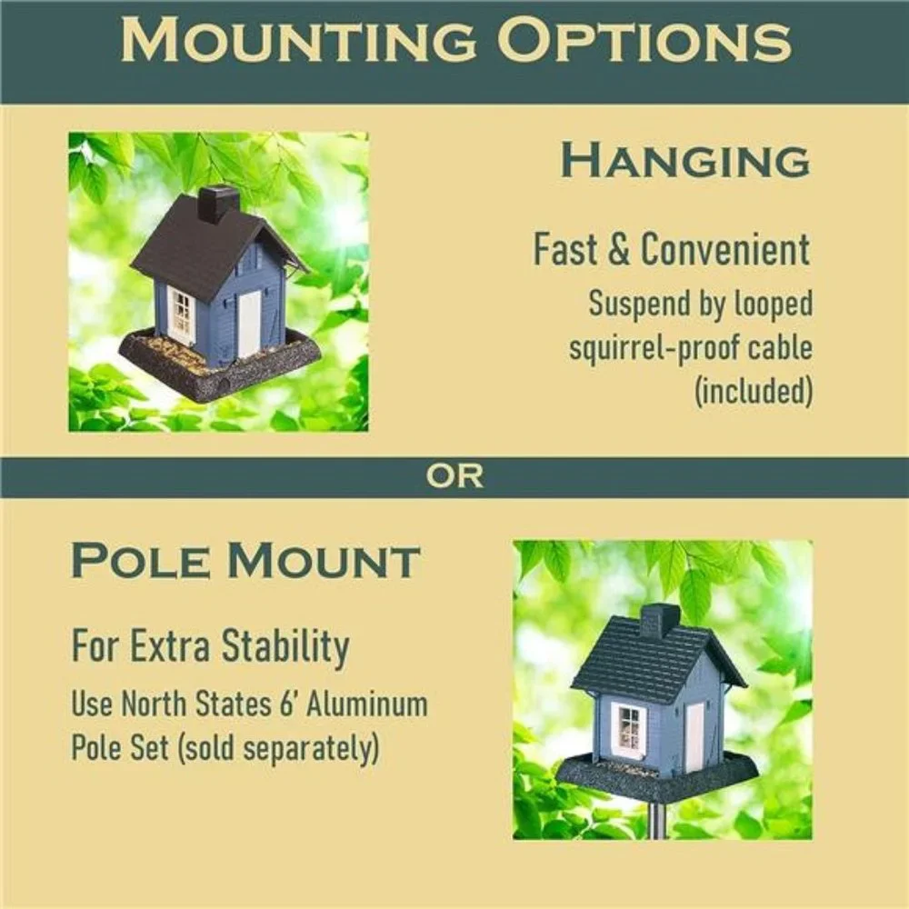 Village Collection Blue Cottage Birdfeeder: Easy Fill and Clean. Squirrel Proof